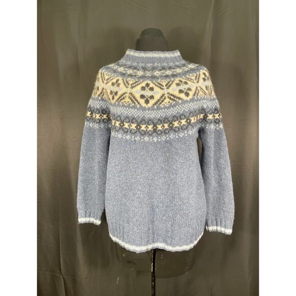 Vintage Woman's Eddie Bauer Legend Wool Sweater, Blue Fair Isle Medium - Picture 1 of 6